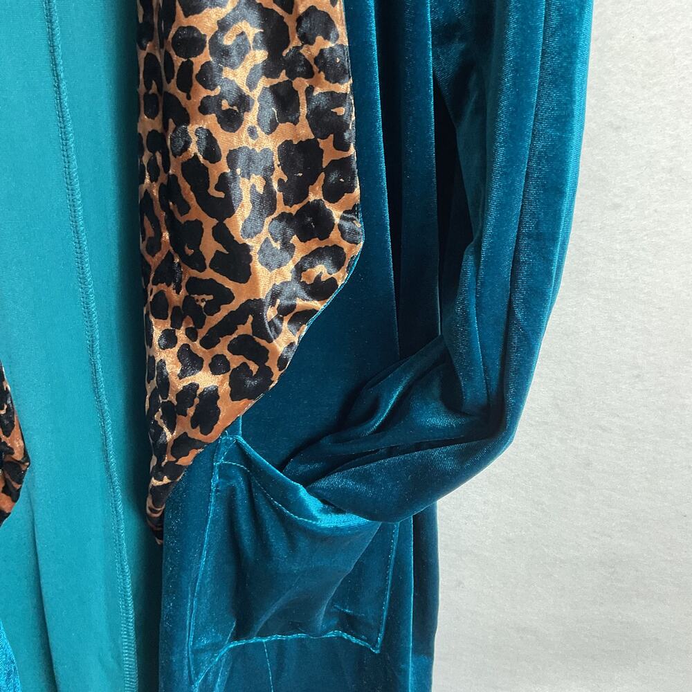 UmGee USA Womens Teal Velvet Cardigan with Animal Print lapel Long Sleeve Small - Picture 4 of 9